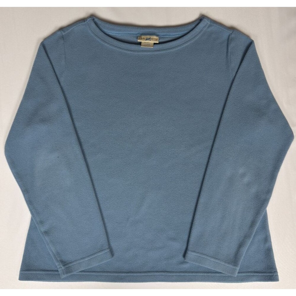 TravelSmith Fleece Pullover Women L Blue Vintage USA Made Crew Neck Style 5408